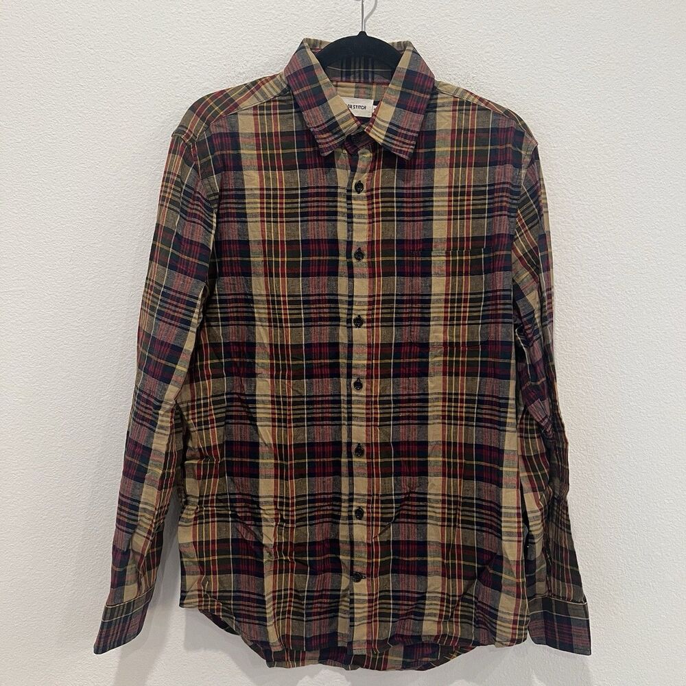 Taylor Stitch Men's Multi Plaid Cotton Linen Long Sleeve Button-Up Shirt Size 40